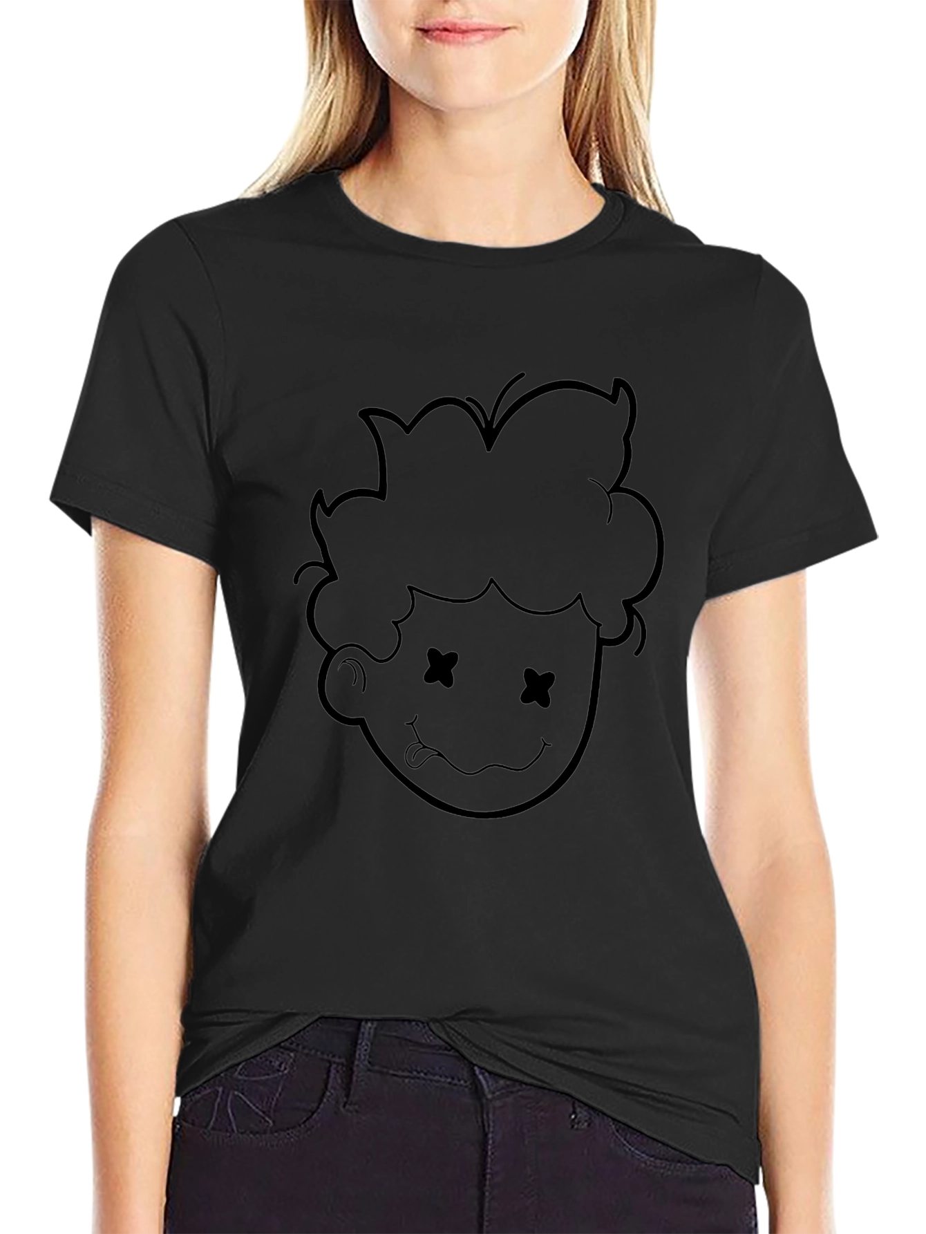 Black Cartoon Face Graphic Tee