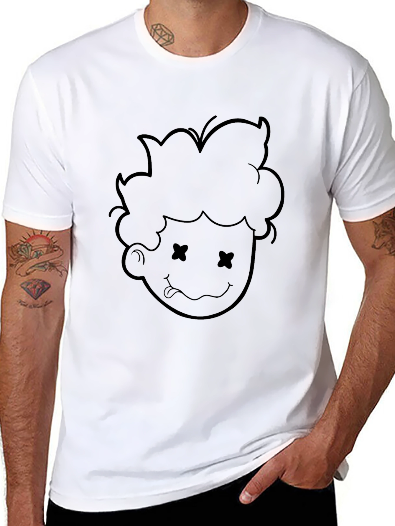 Black Cartoon Face Graphic Tee