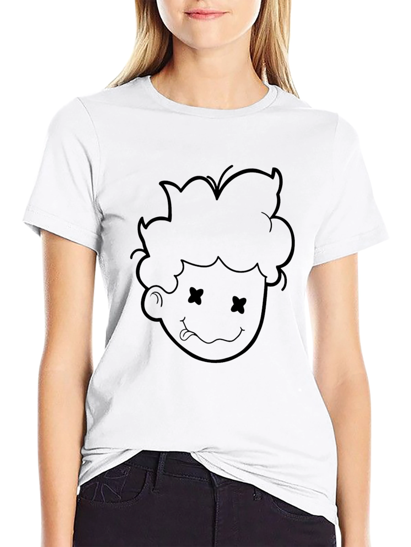 Black Cartoon Face Graphic Tee
