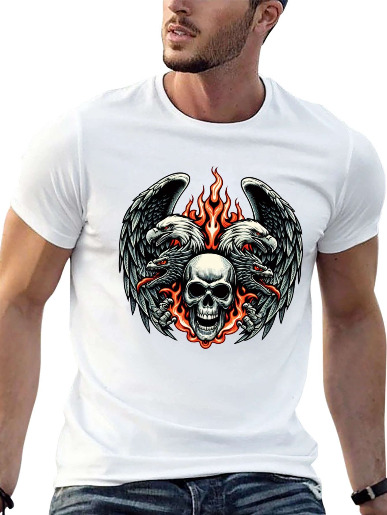 Skull & Eagle Graphic Print Tee