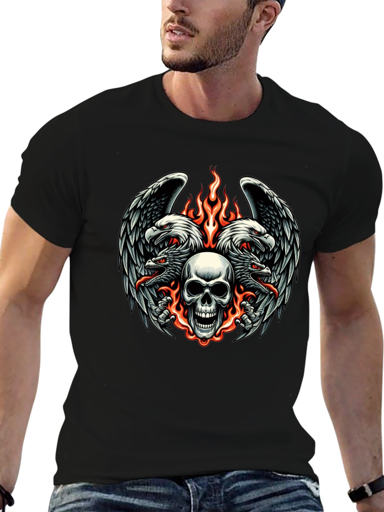 Skull & Eagle Graphic Print Tee