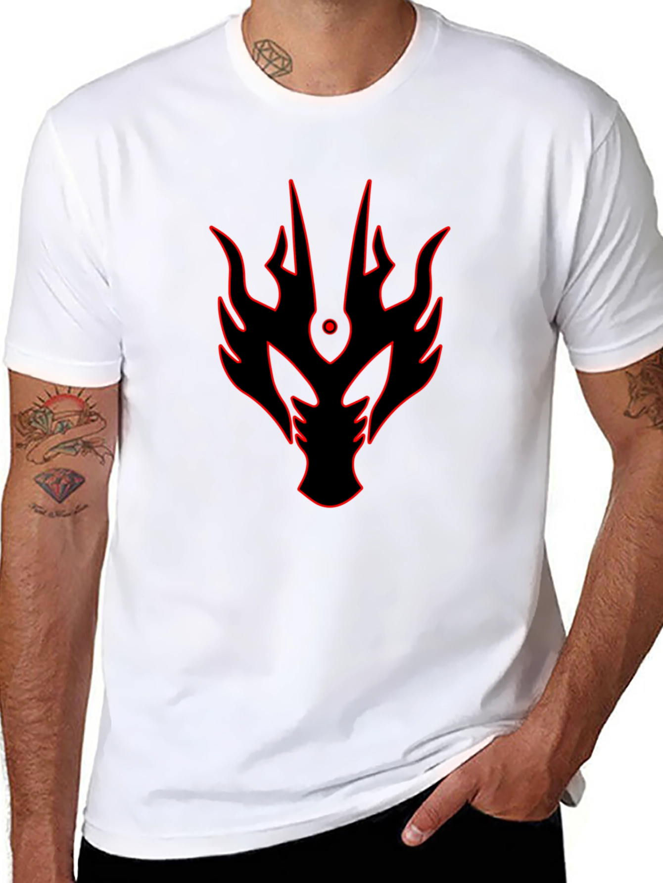 Bold Red Dragon Head Graphic Print Black T-Shirt