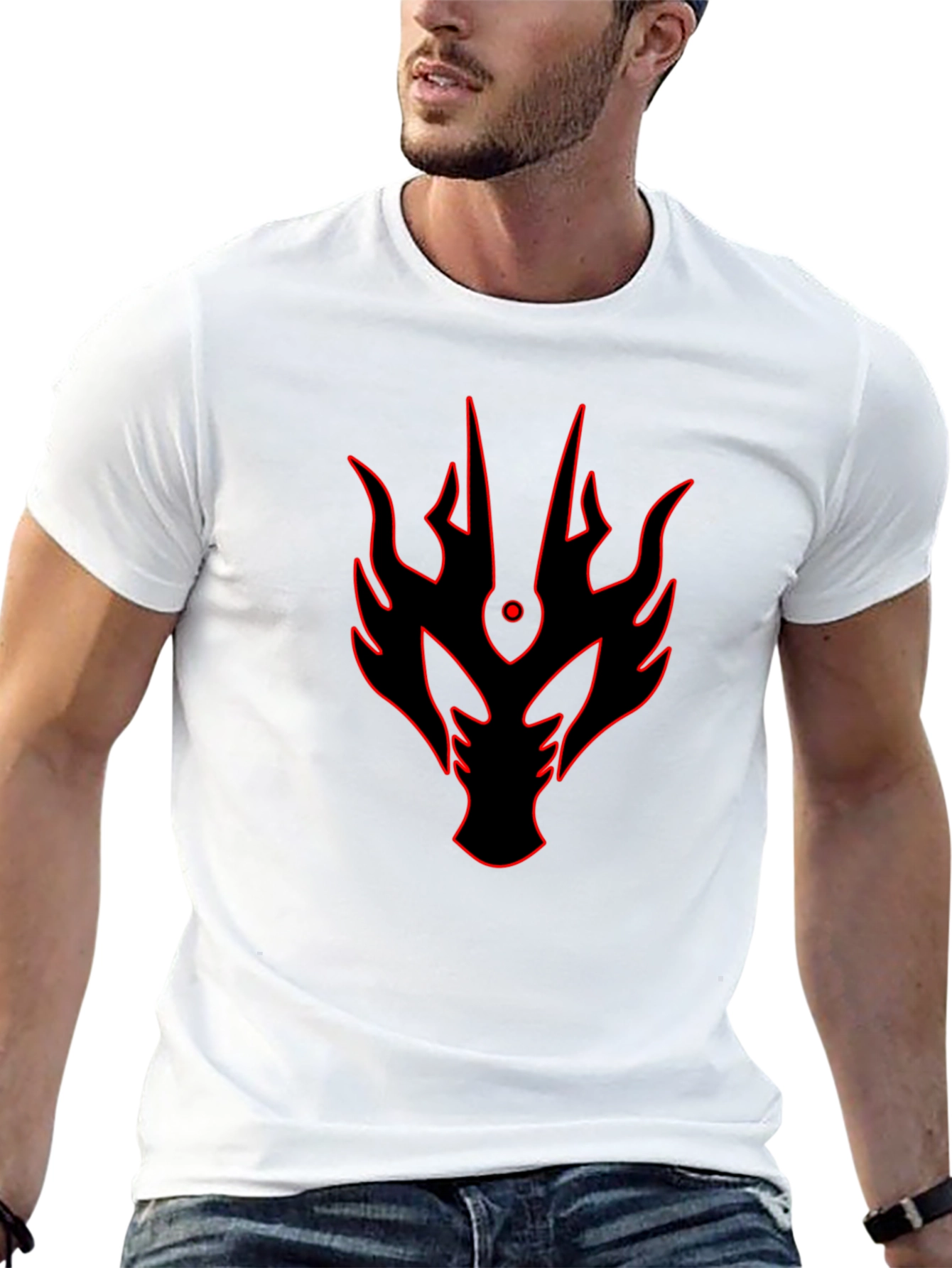 Bold Red Dragon Head Graphic Print Black T-Shirt