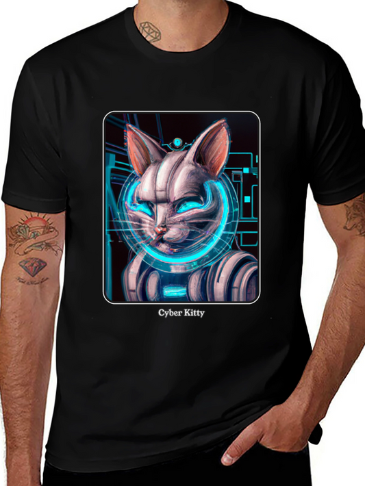 Cyber Kitty T-Shirt - Futuristic Cat Design