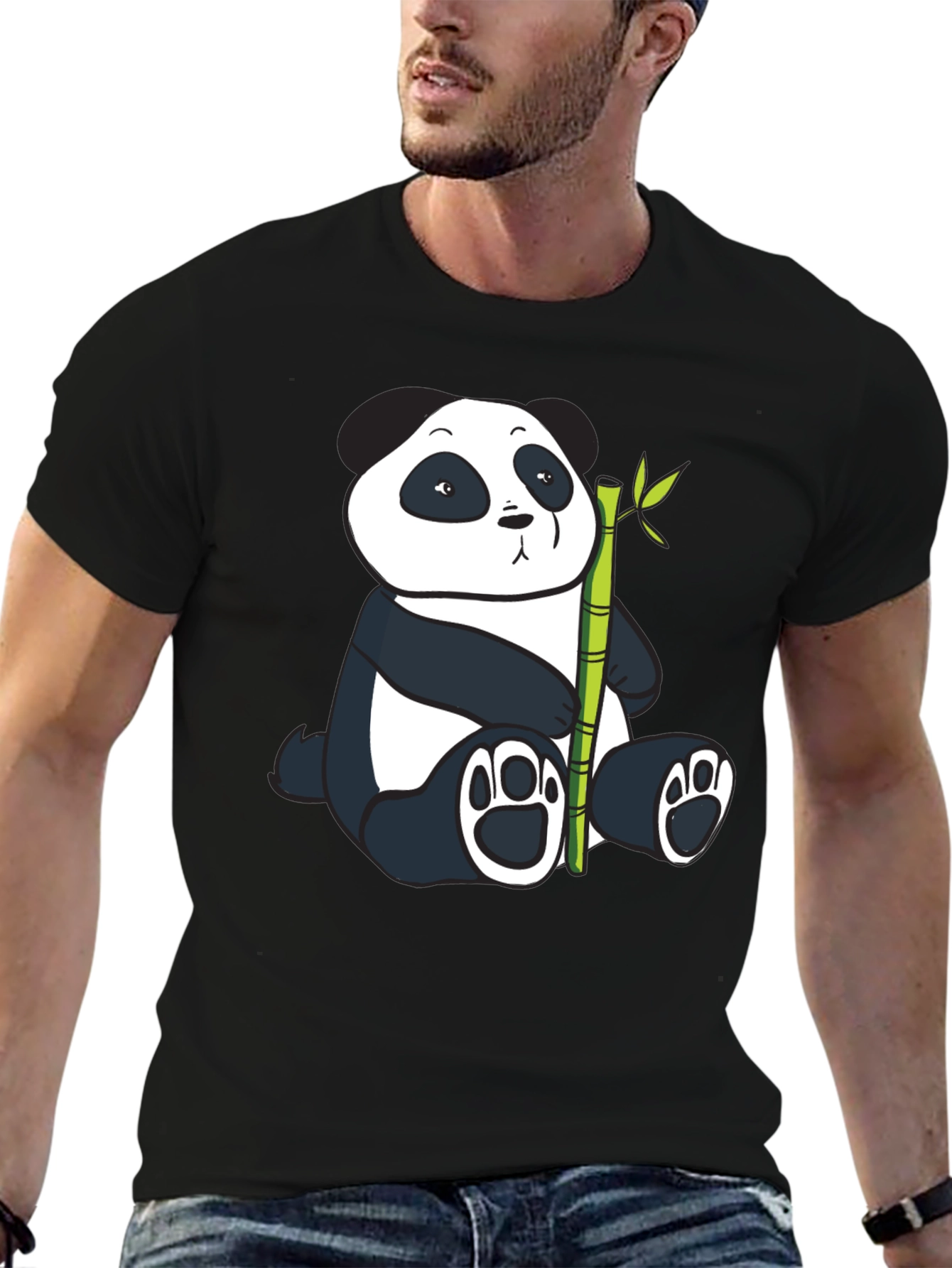 Panda and Bamboo Graphic Tee - Black