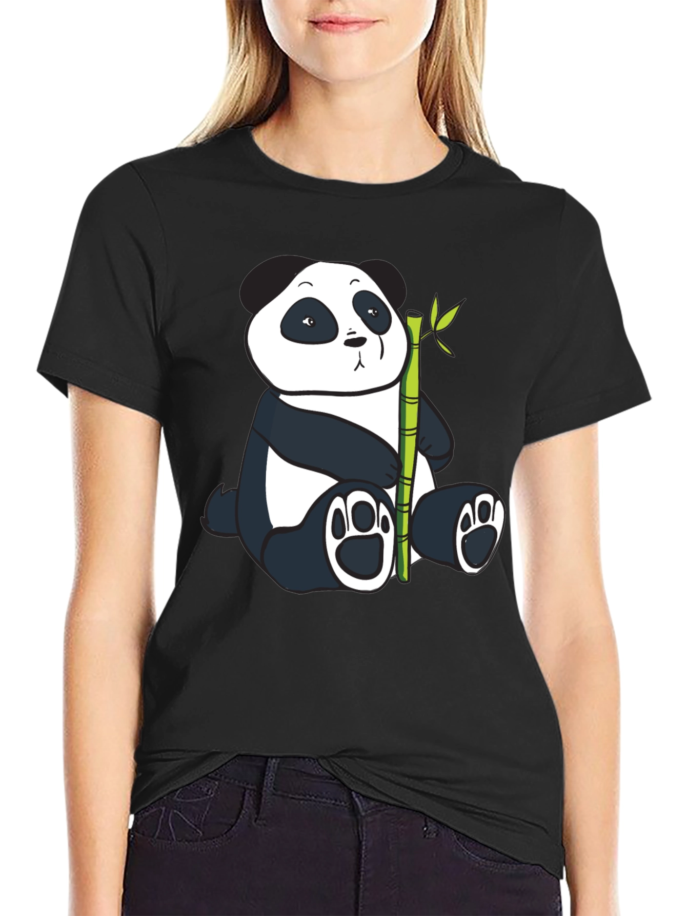 Panda and Bamboo Graphic Tee - Black