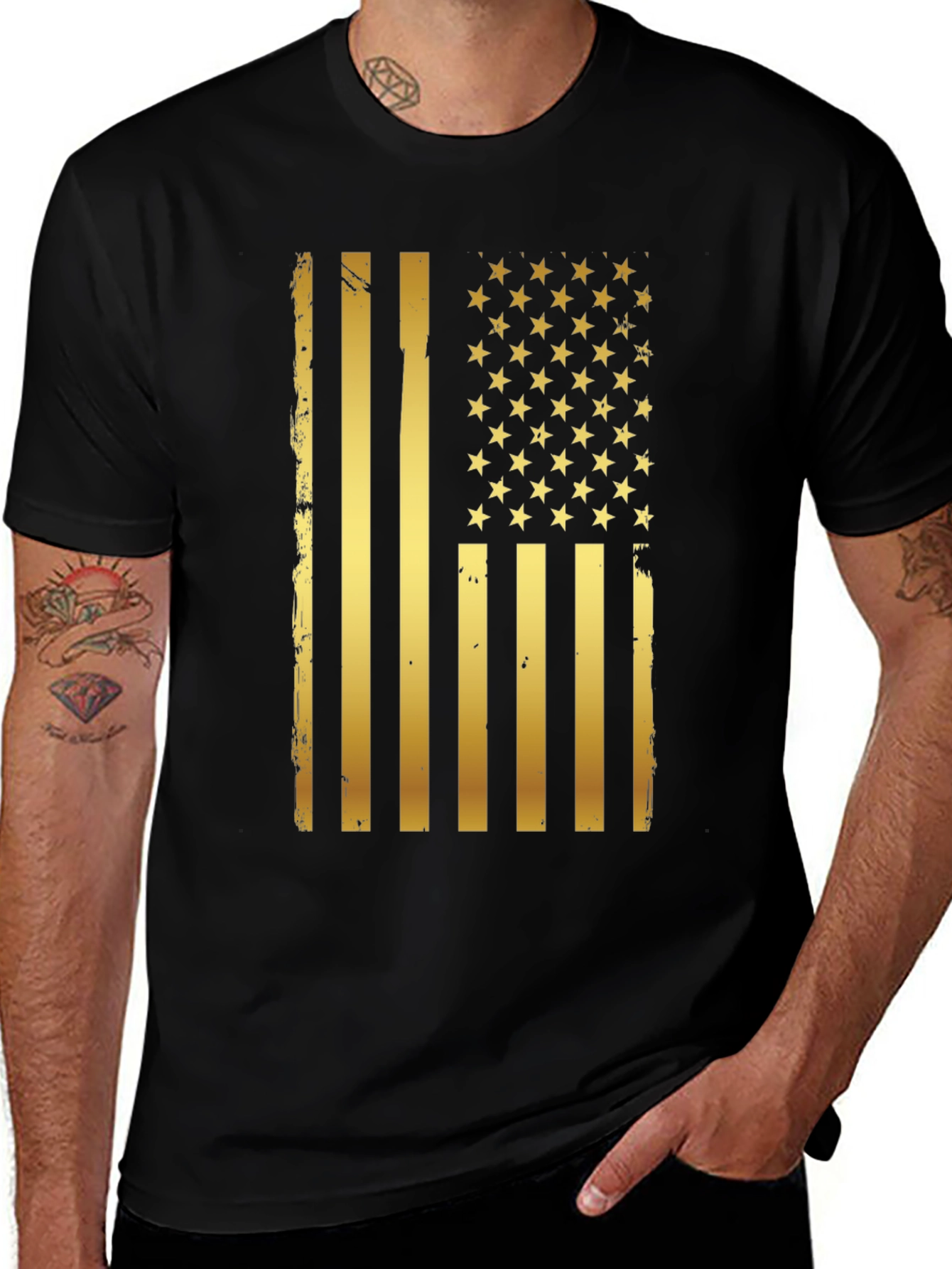 Distressed Gold American Flag Graphic T-Shirt