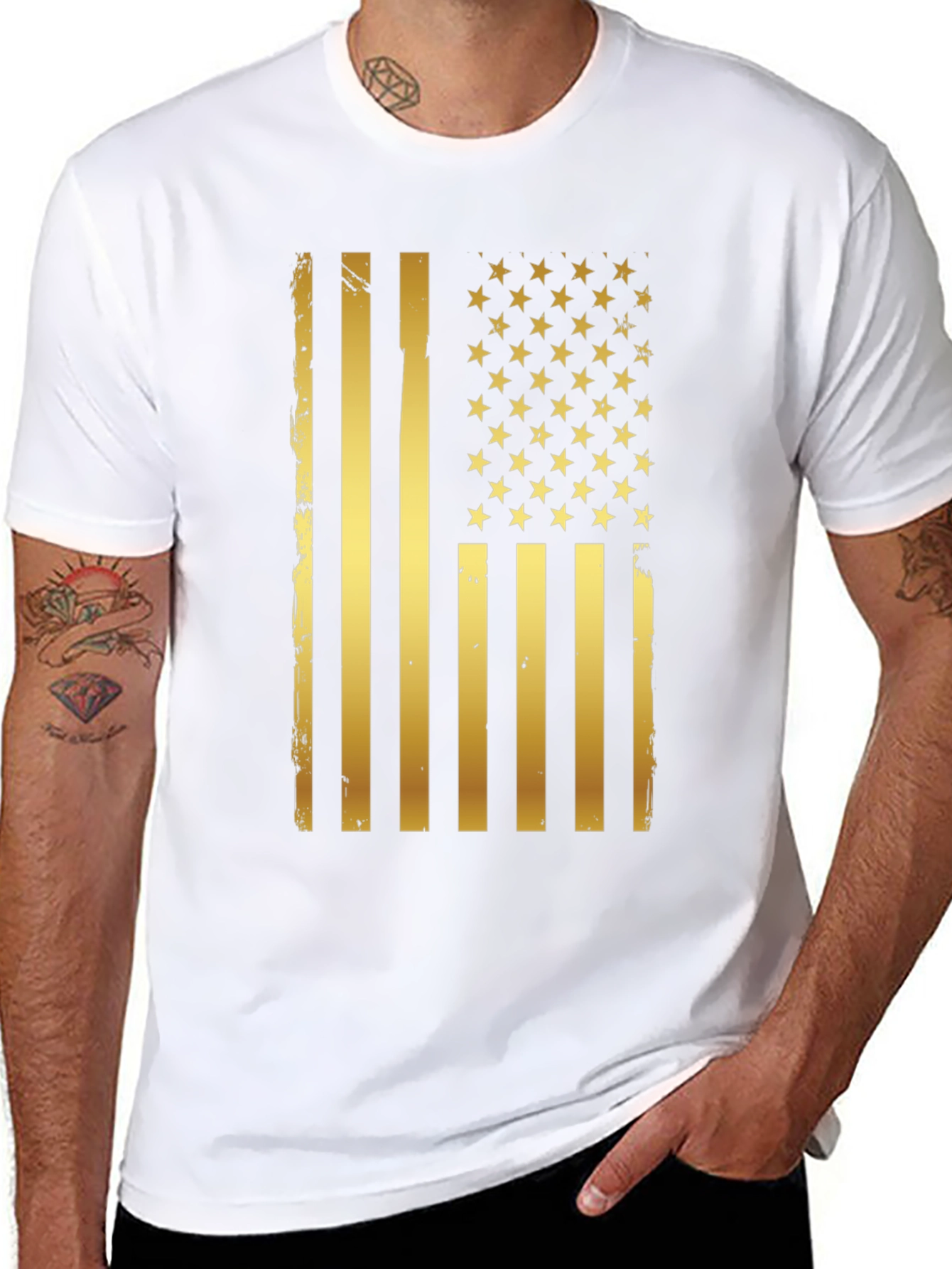 Distressed Gold American Flag Graphic T-Shirt