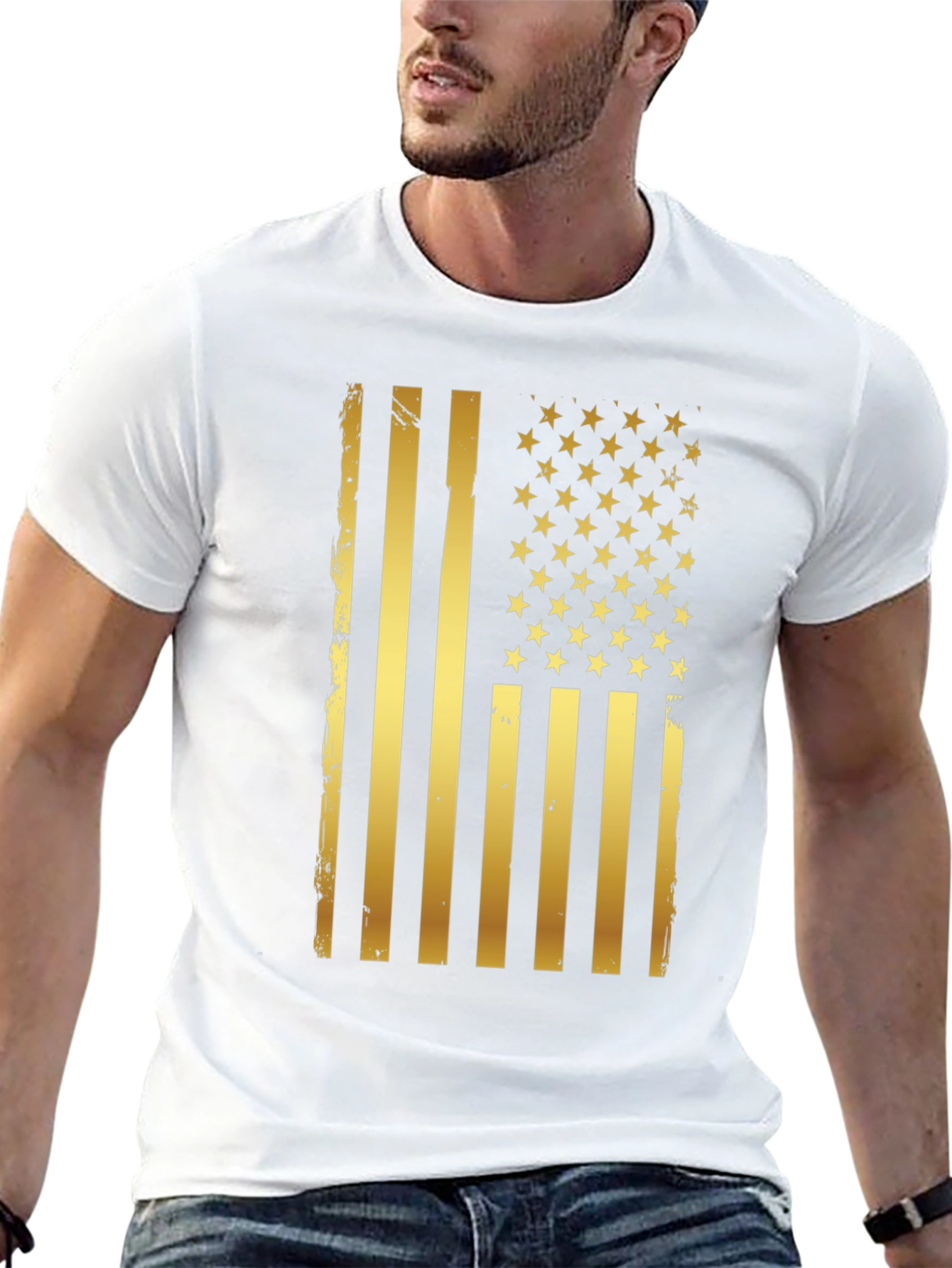 Distressed Gold American Flag Graphic T-Shirt
