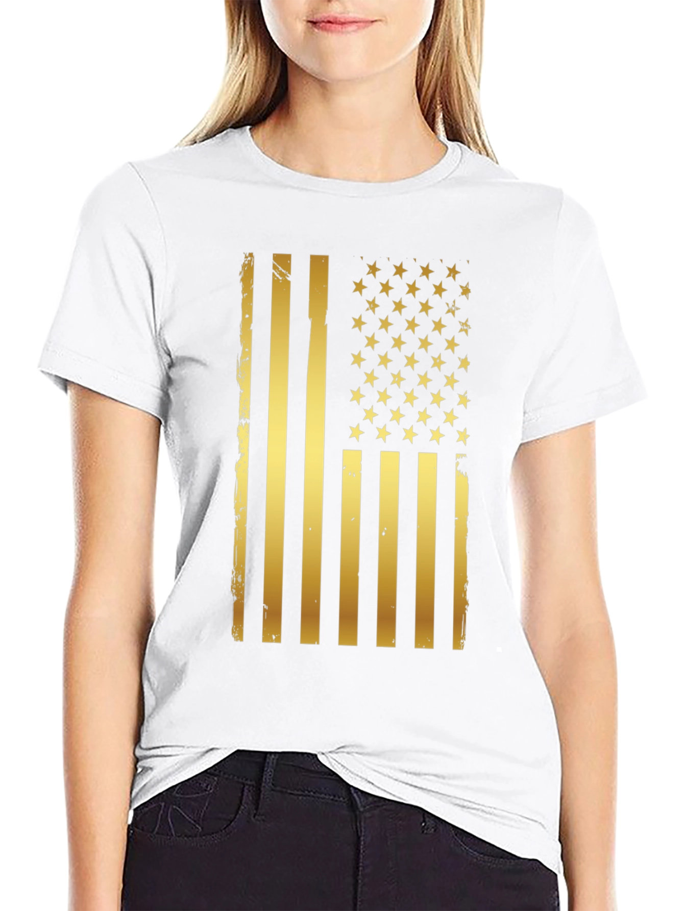 Distressed Gold American Flag Graphic T-Shirt