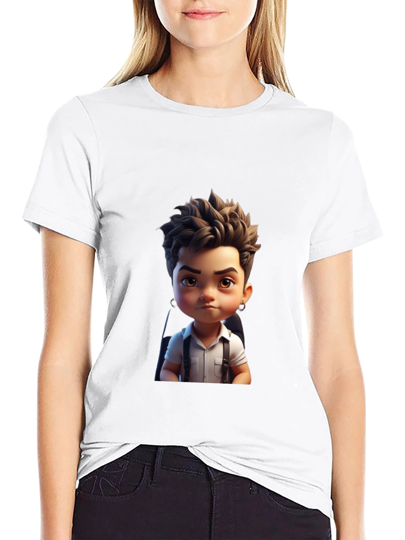 Cartoon Boy Graphic Print T-Shirt