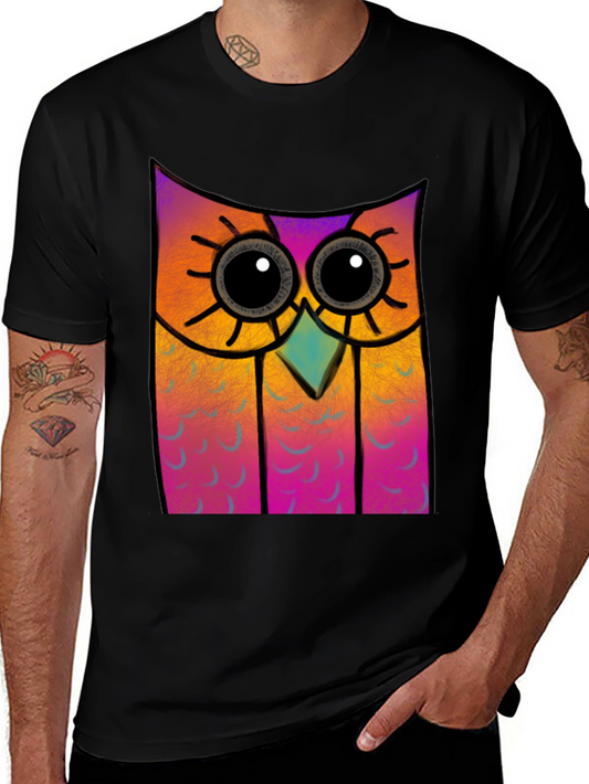Colorful Owl Graphic Tee - Mens Black T-Shirt