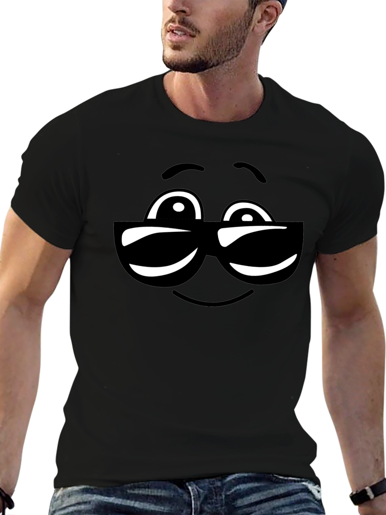 Cool Sunglasses Emoji Black Cotton T-Shirt