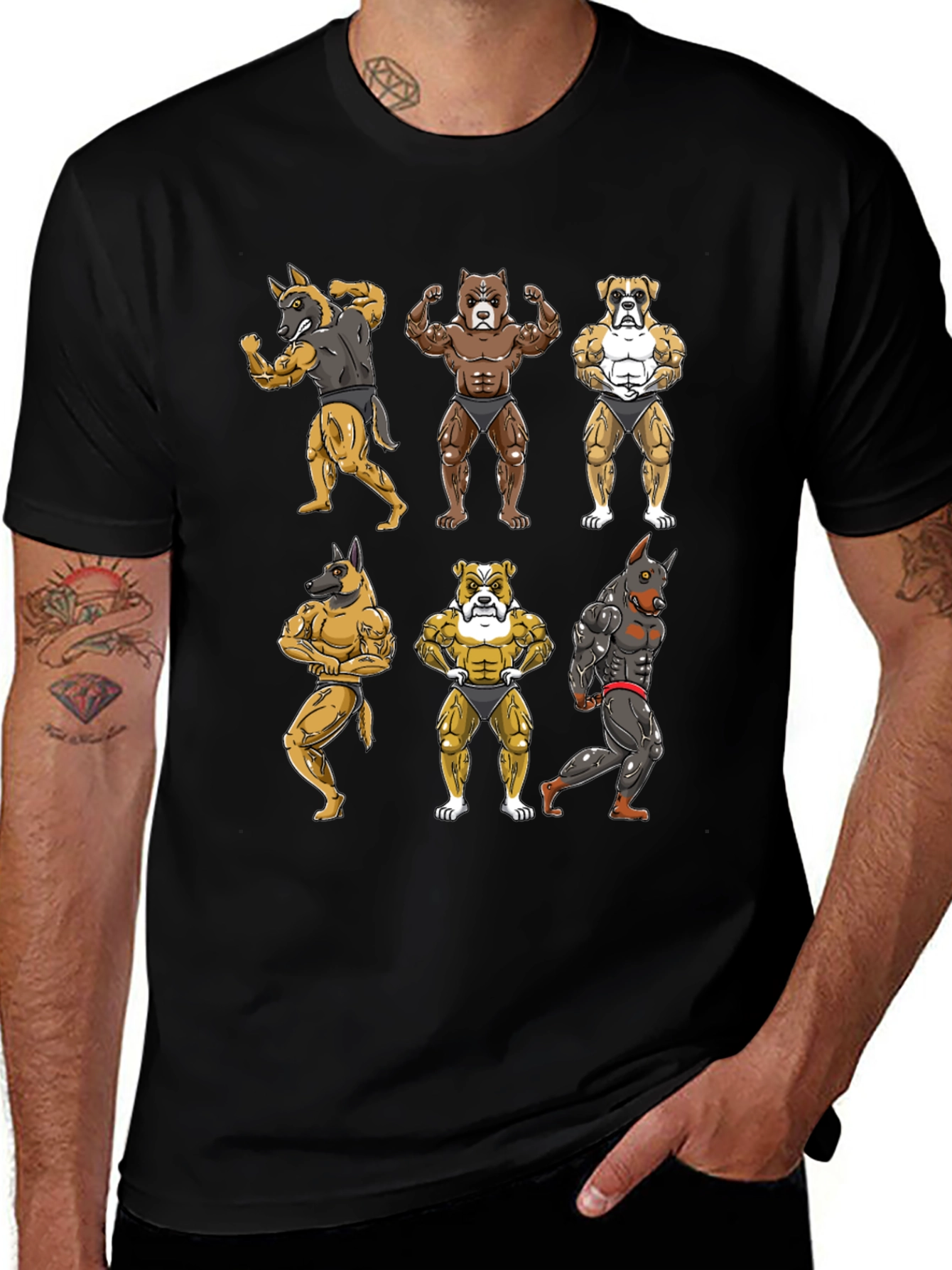Muscled Dog Cartoon T-Shirt