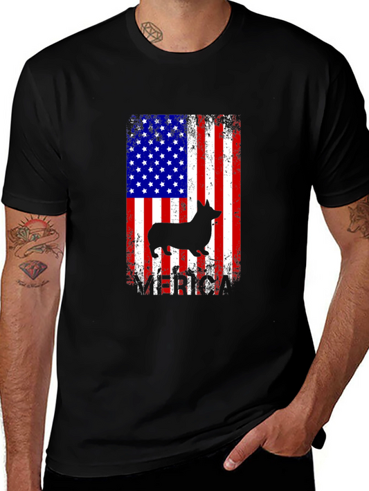 Corgi American Flag Graphic Tee - Patriotic Dog Lover T-Shirt