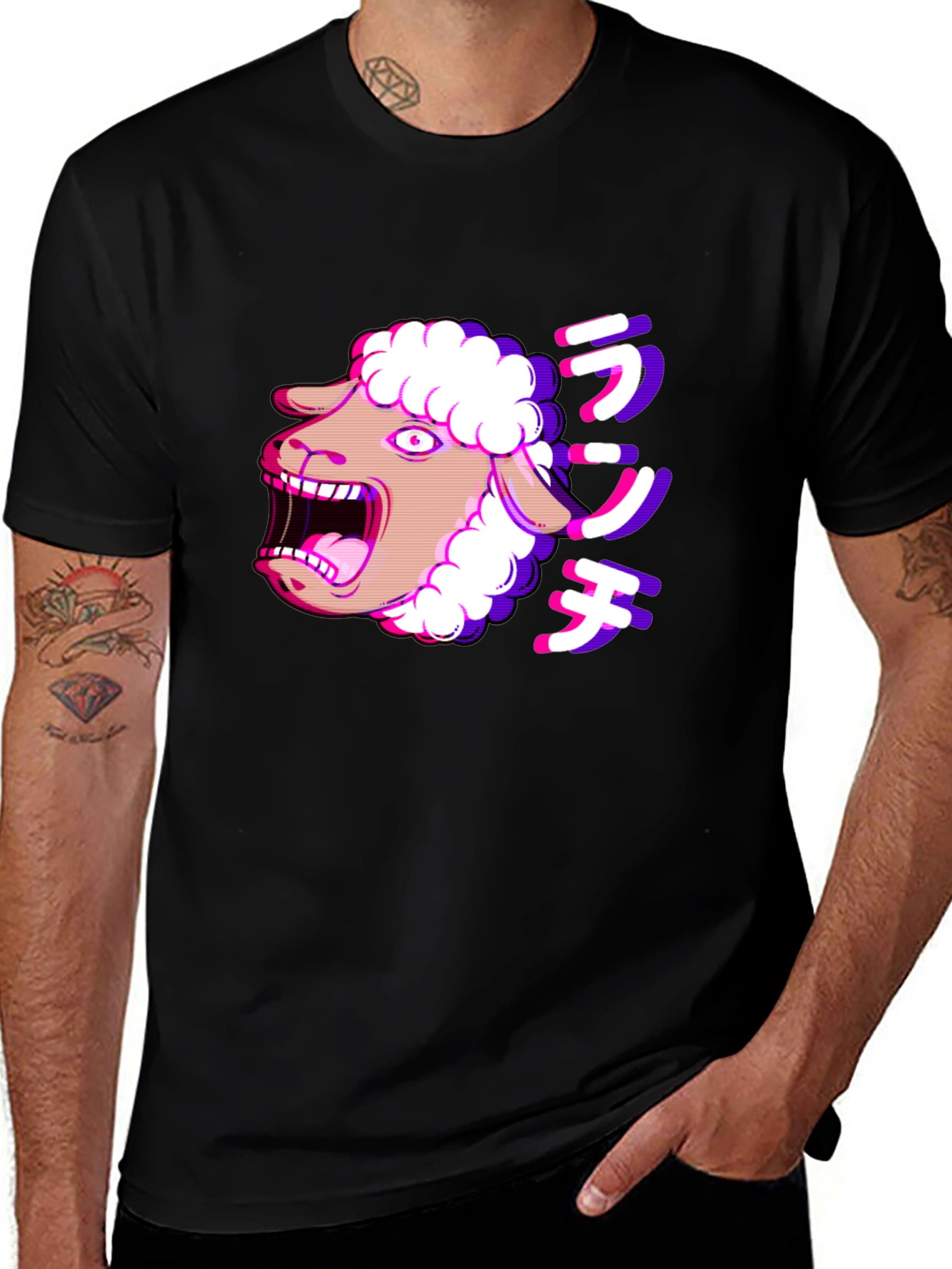 Screaming Sheep Anime T-Shirt - Black Cotton Tee