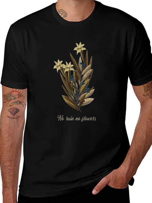 Floral Graphic Black T-Shirt - No Rain No Flowers