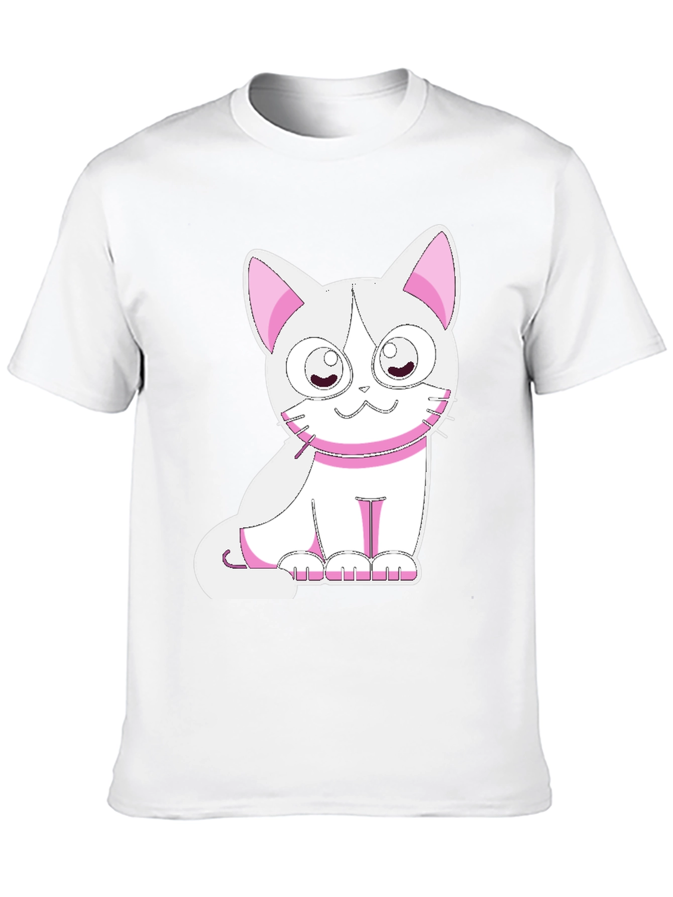 Cute Cat Graphic Tee - Black Cotton T-Shirt