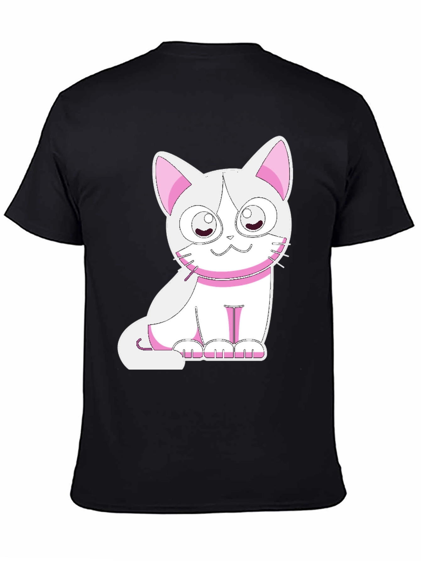 Cute Cat Graphic Tee - Black Cotton T-Shirt