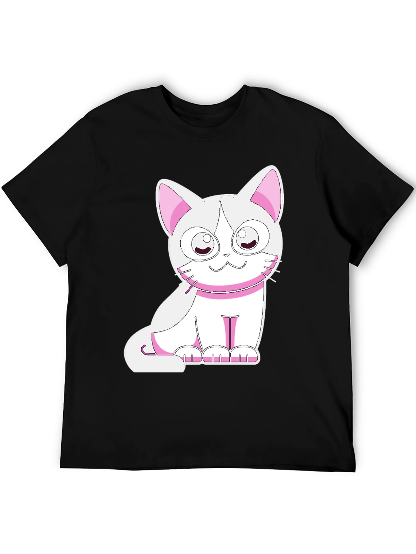 Cute Cat Graphic Tee - Black Cotton T-Shirt