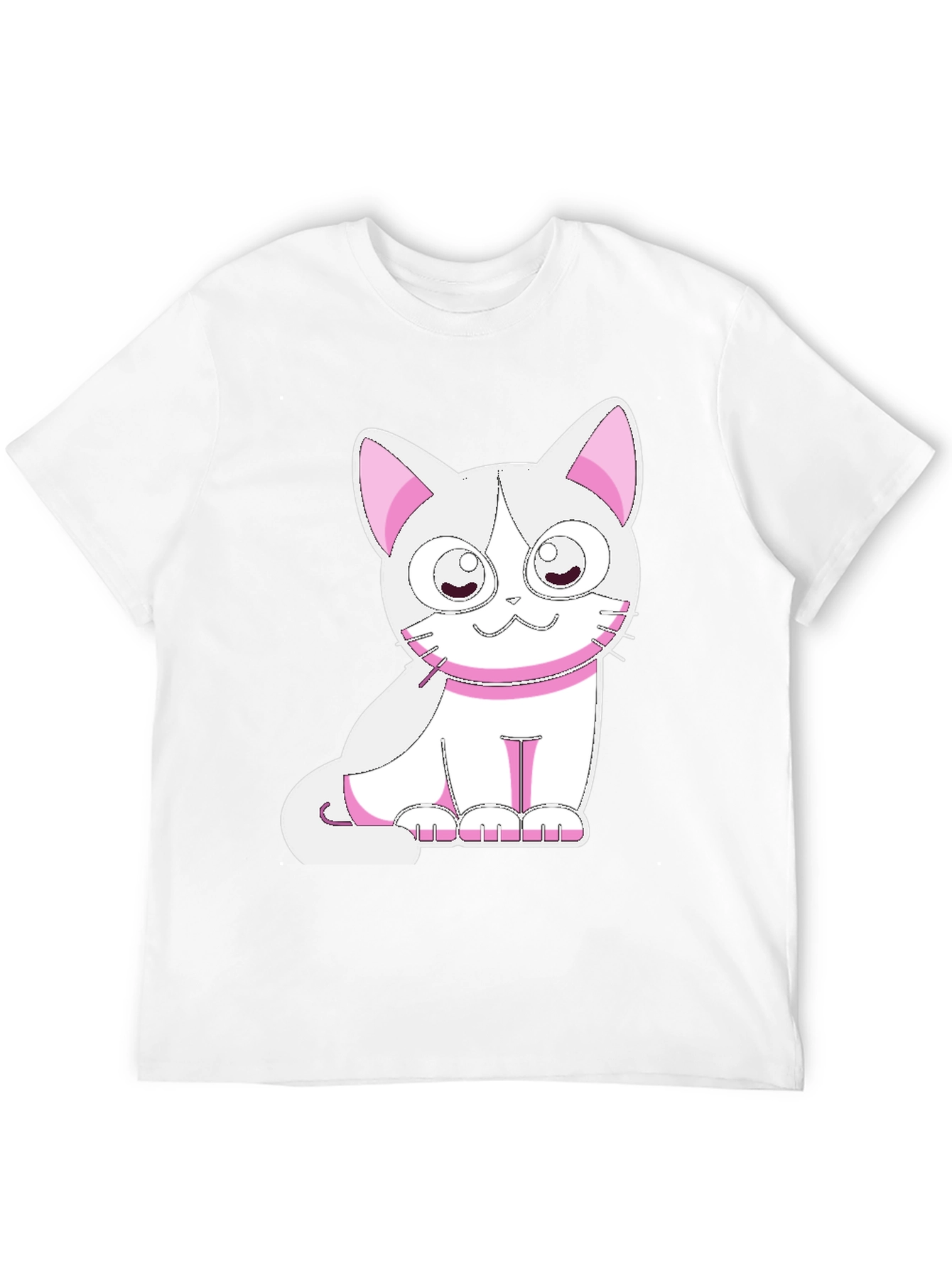 Cute Cat Graphic Tee - Black Cotton T-Shirt