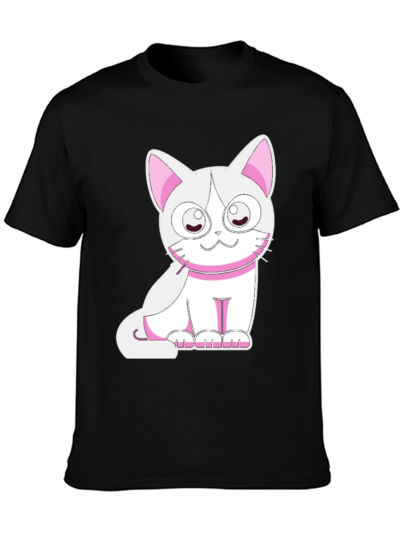 Cute Cat Graphic Tee - Black Cotton T-Shirt