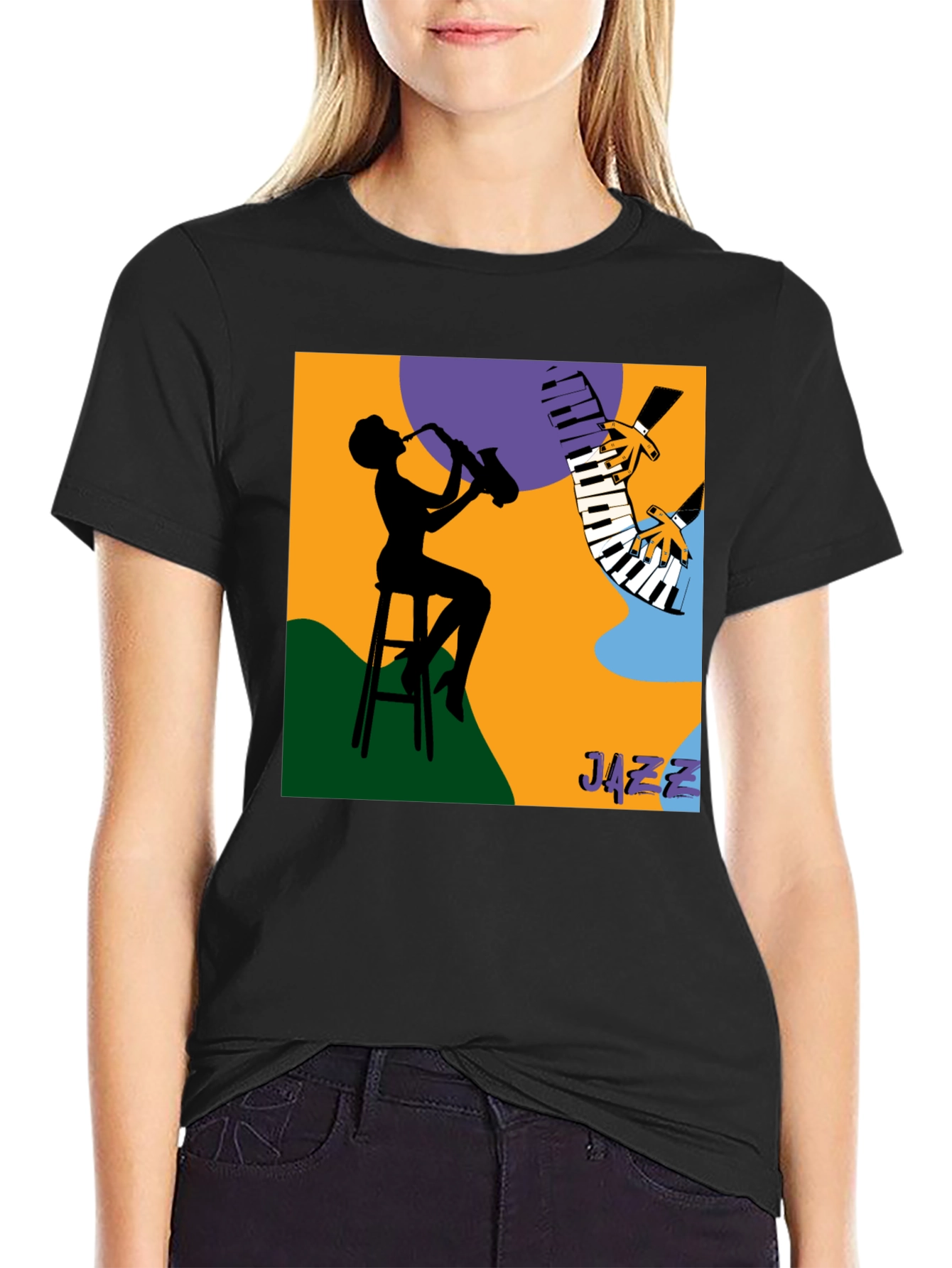 Cool Jazz Silhouette Graphic Tee - Black