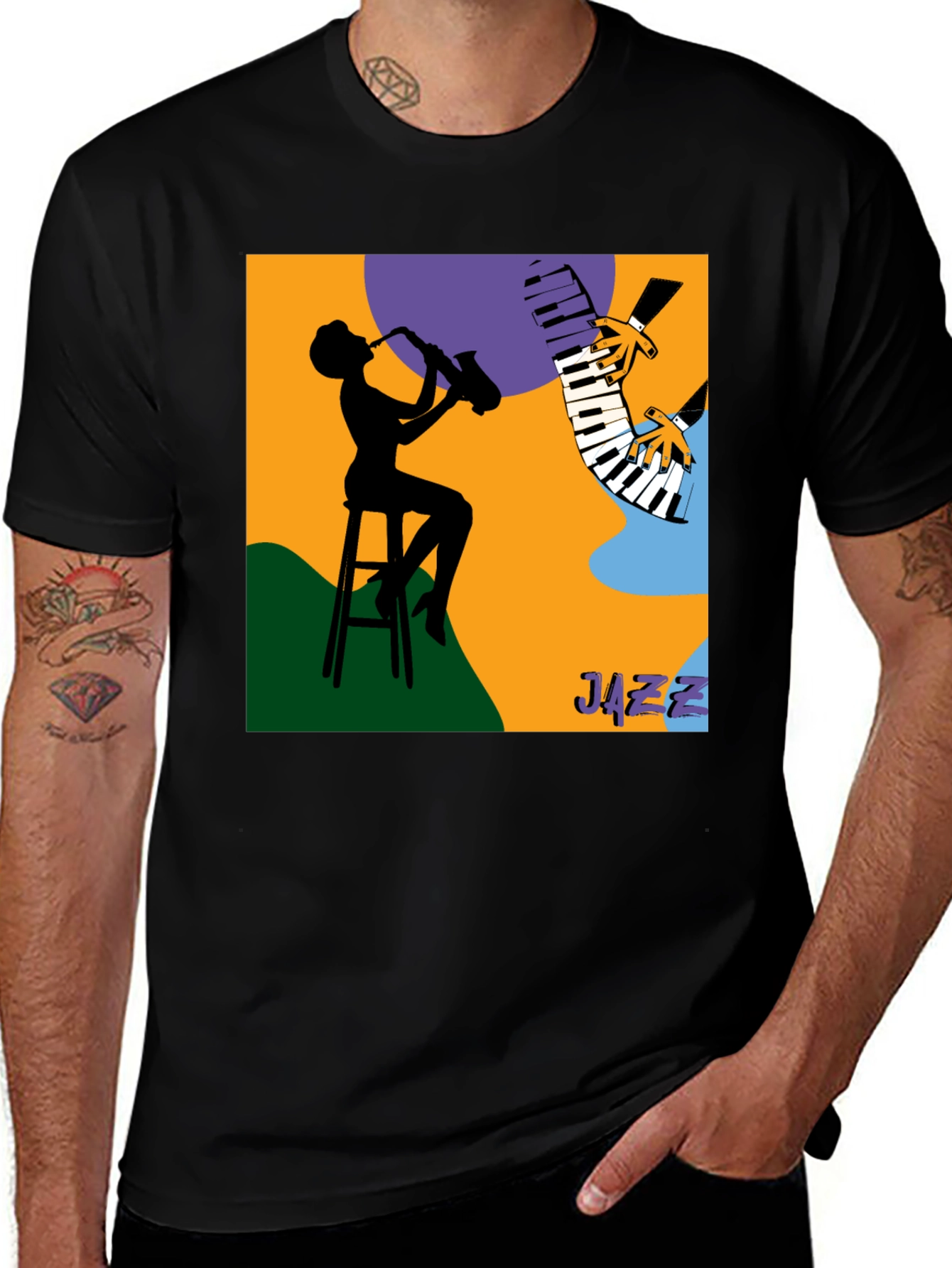 Cool Jazz Silhouette Graphic Tee - Black