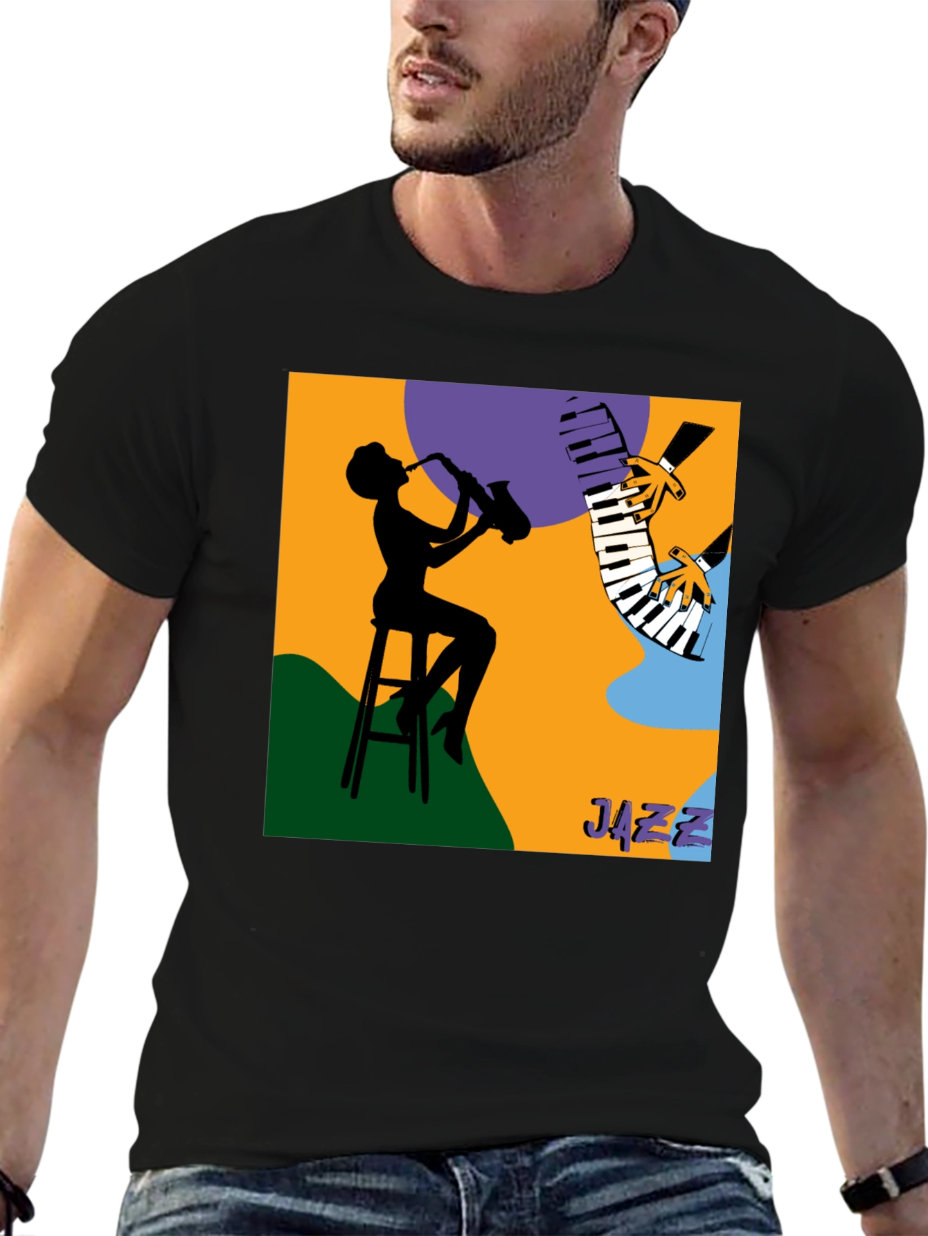 Cool Jazz Silhouette Graphic Tee - Black