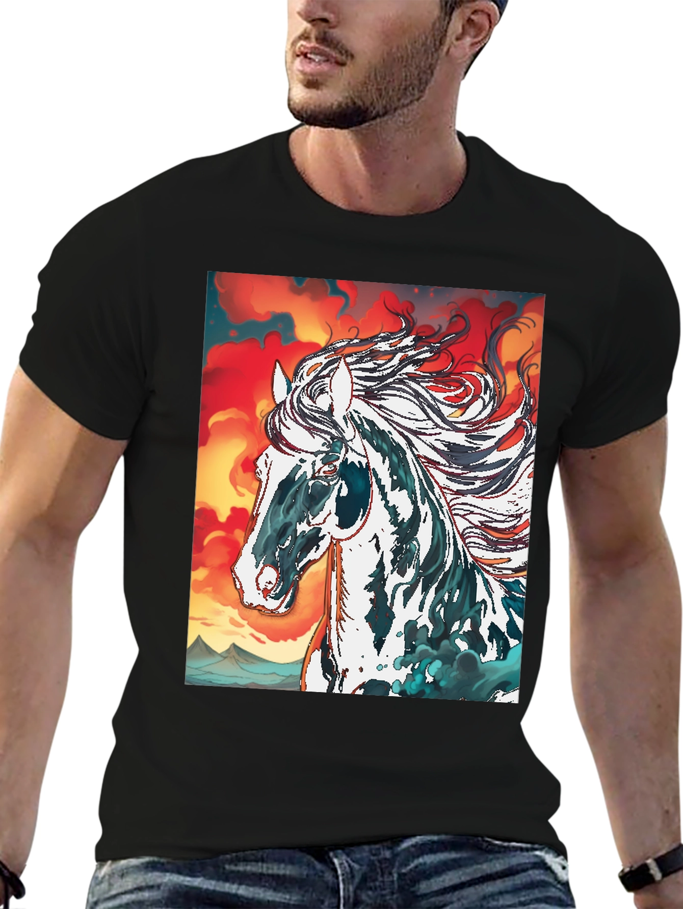Horse Graphic Tee - Black Cotton Blend