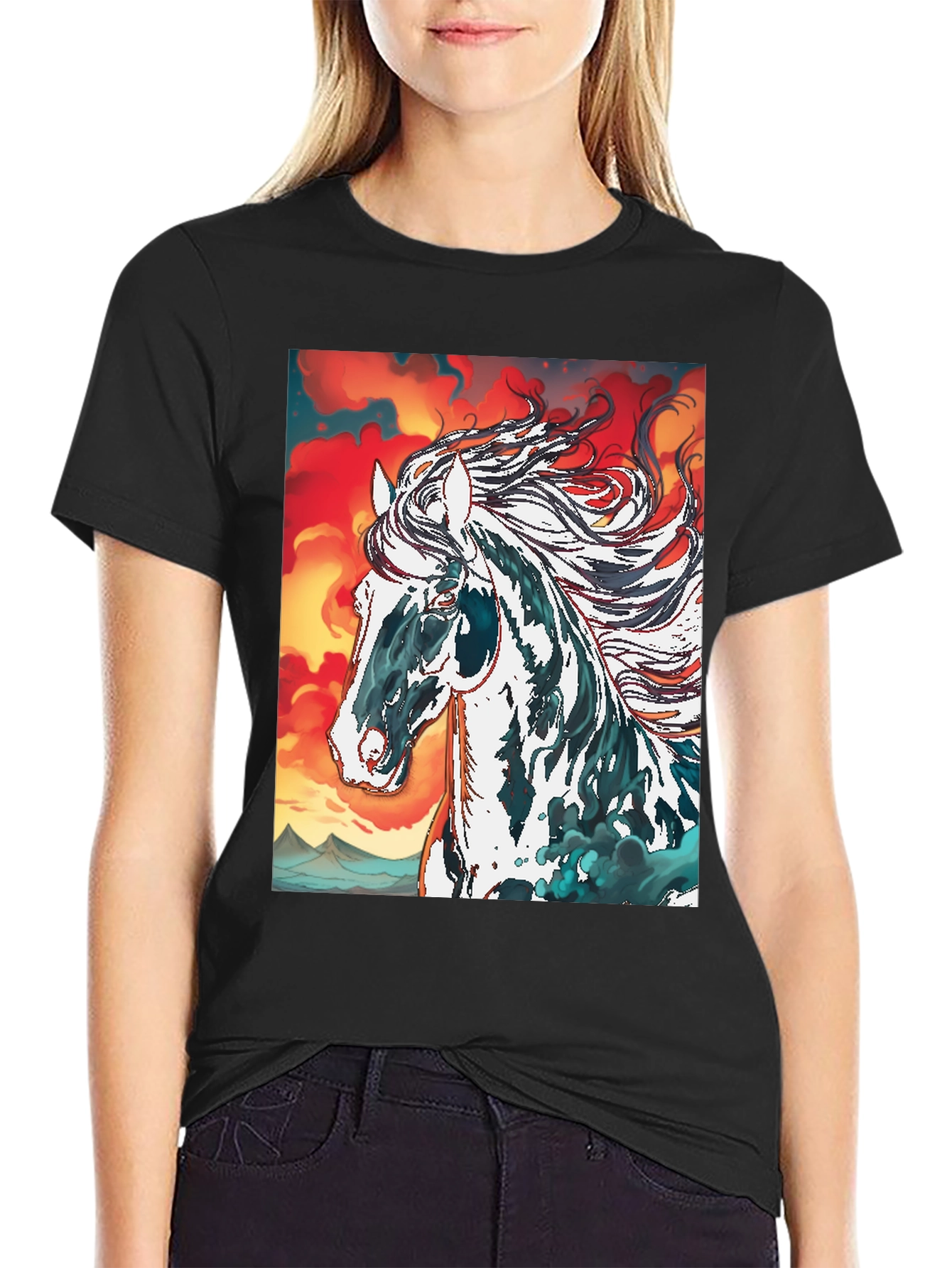 Horse Graphic Tee - Black Cotton Blend