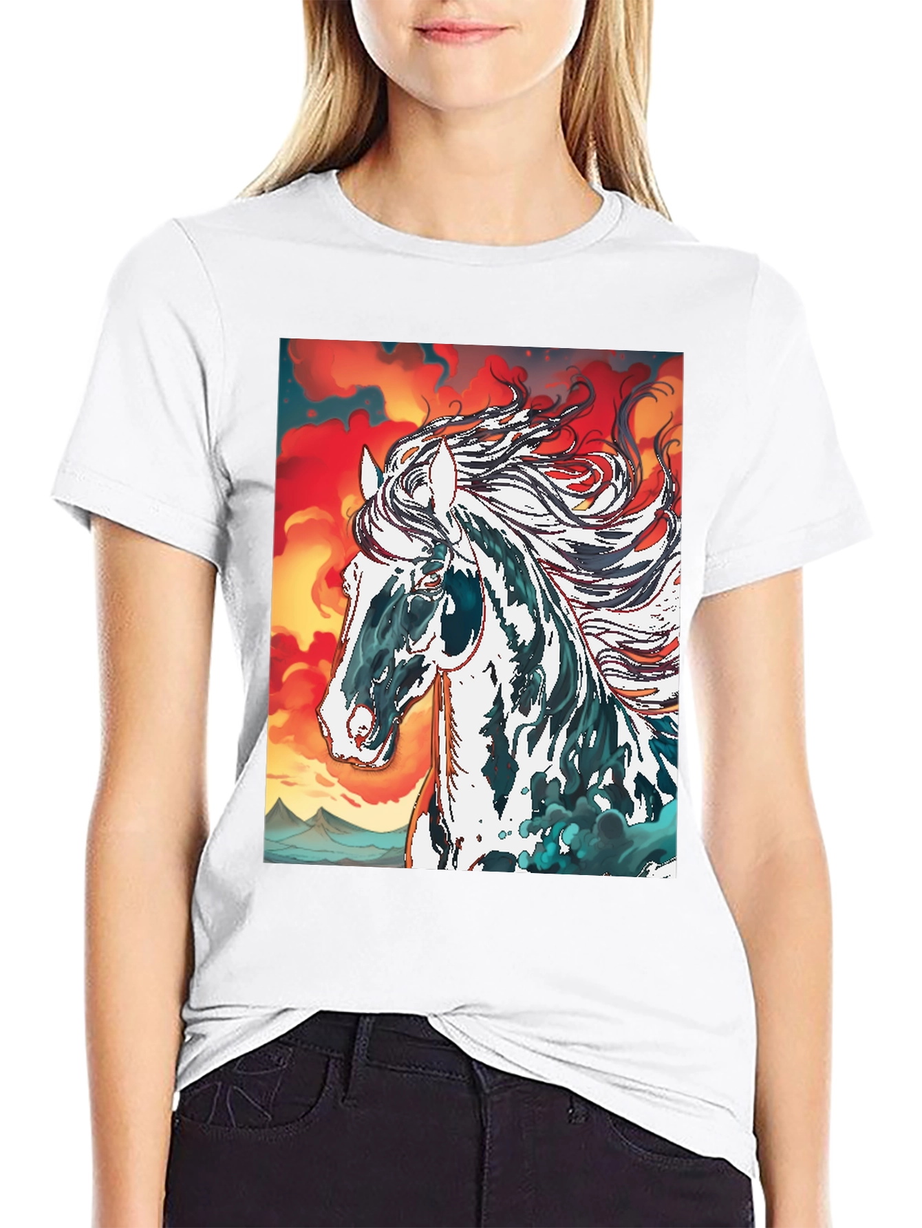Horse Graphic Tee - Black Cotton Blend
