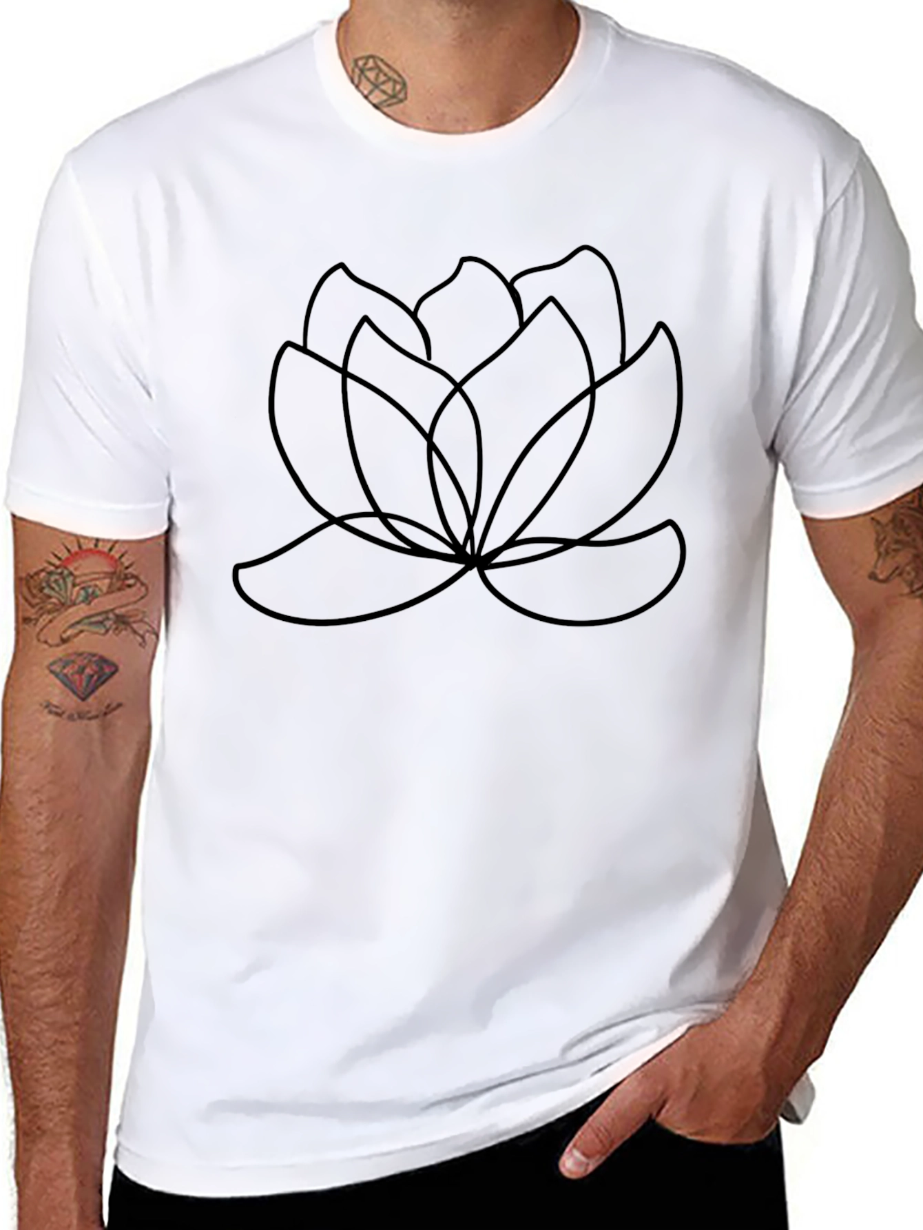 Minimalist Lotus Flower Graphic Tee - Black