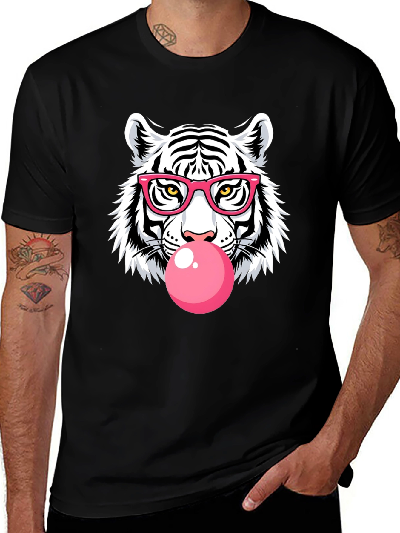 Cool Tiger Bubble Gum Graphic Black T-Shirt