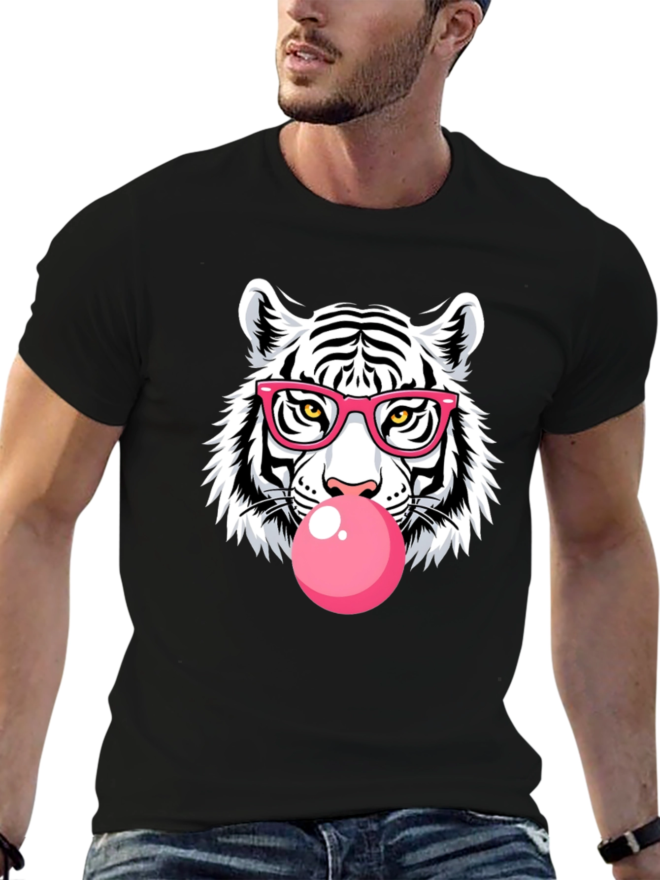 Cool Tiger Bubble Gum Graphic Black T-Shirt