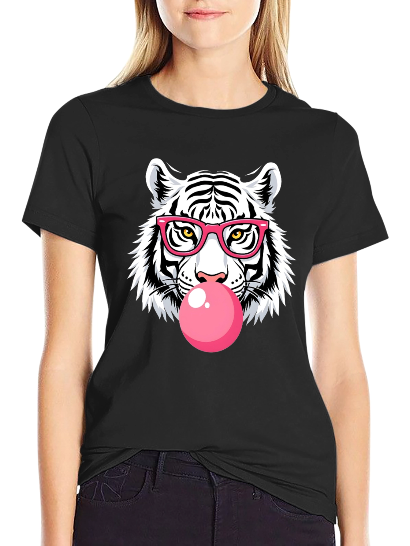 Cool Tiger Bubble Gum Graphic Black T-Shirt