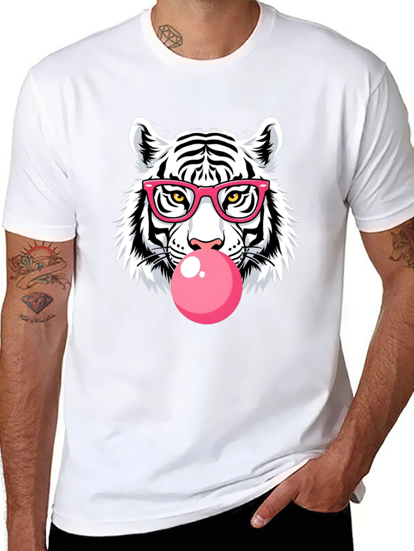 Cool Tiger Bubble Gum Graphic Black T-Shirt