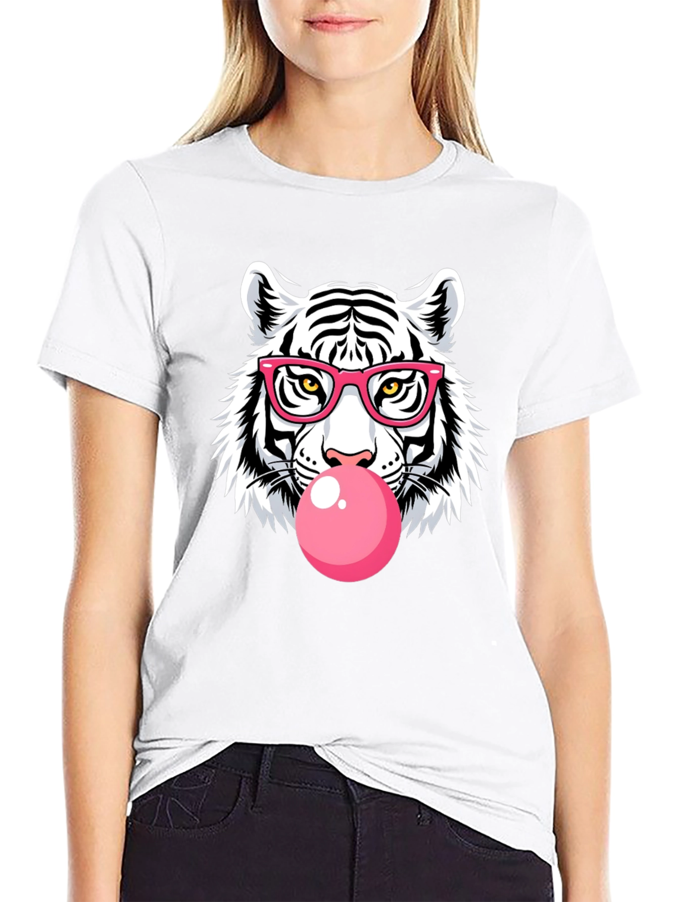 Cool Tiger Bubble Gum Graphic Black T-Shirt