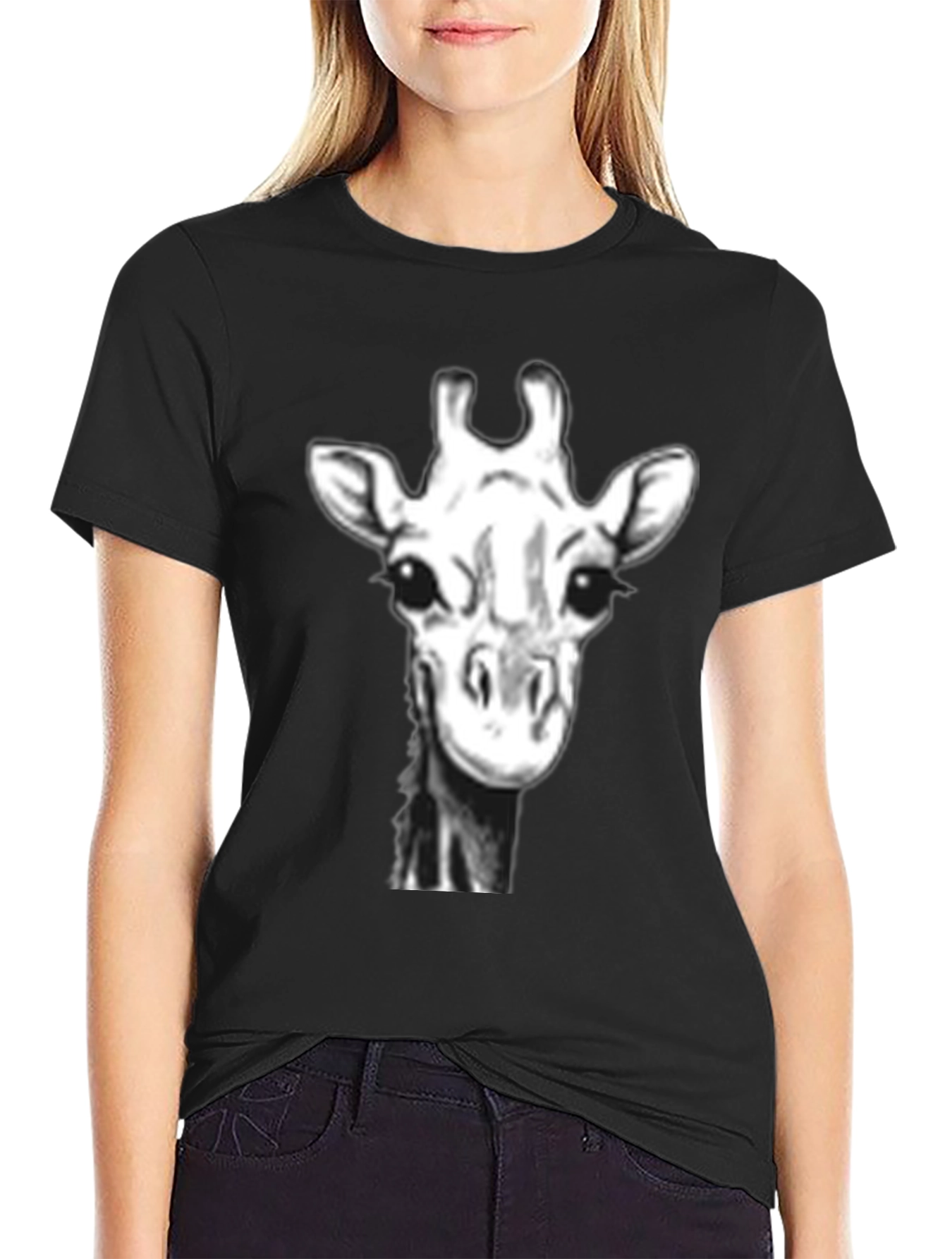 Giraffe Portrait Black T-Shirt