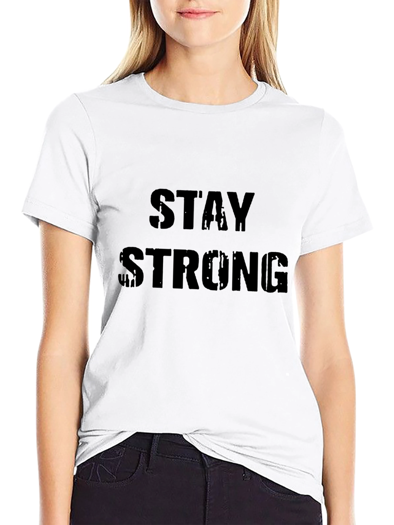 Stay Strong Graphic Print Black T-Shirt