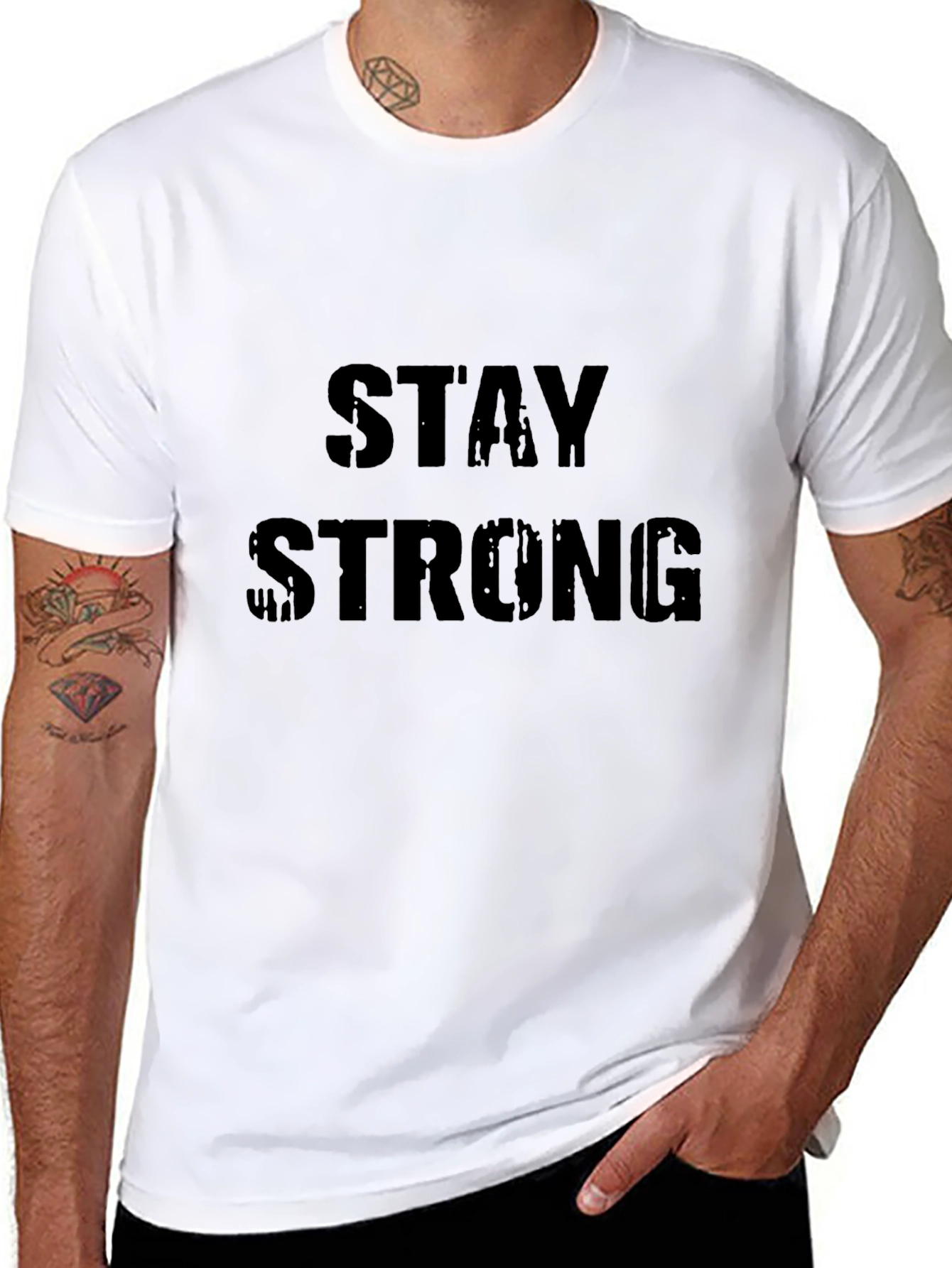 Stay Strong Graphic Print Black T-Shirt