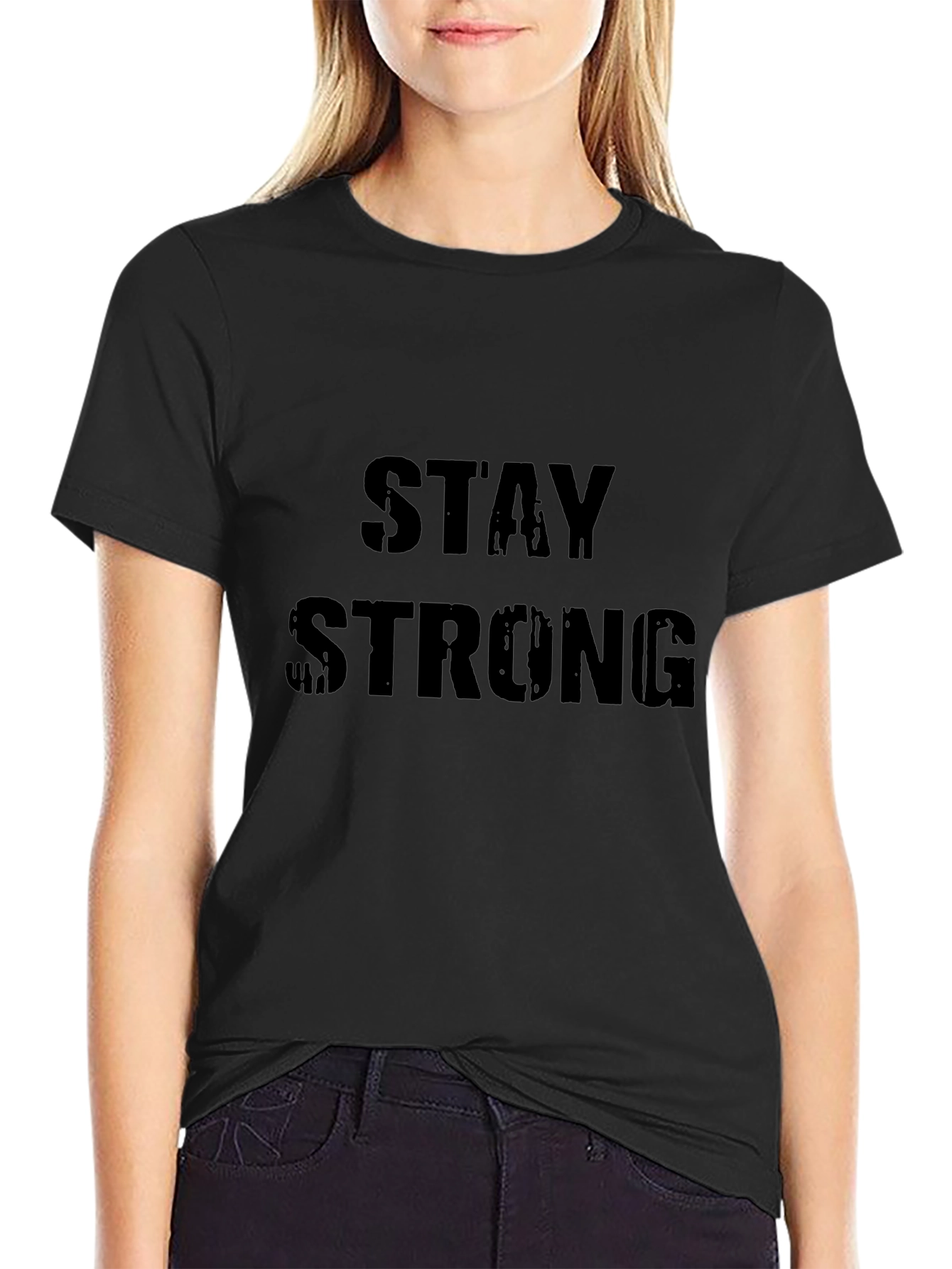 Stay Strong Graphic Print Black T-Shirt