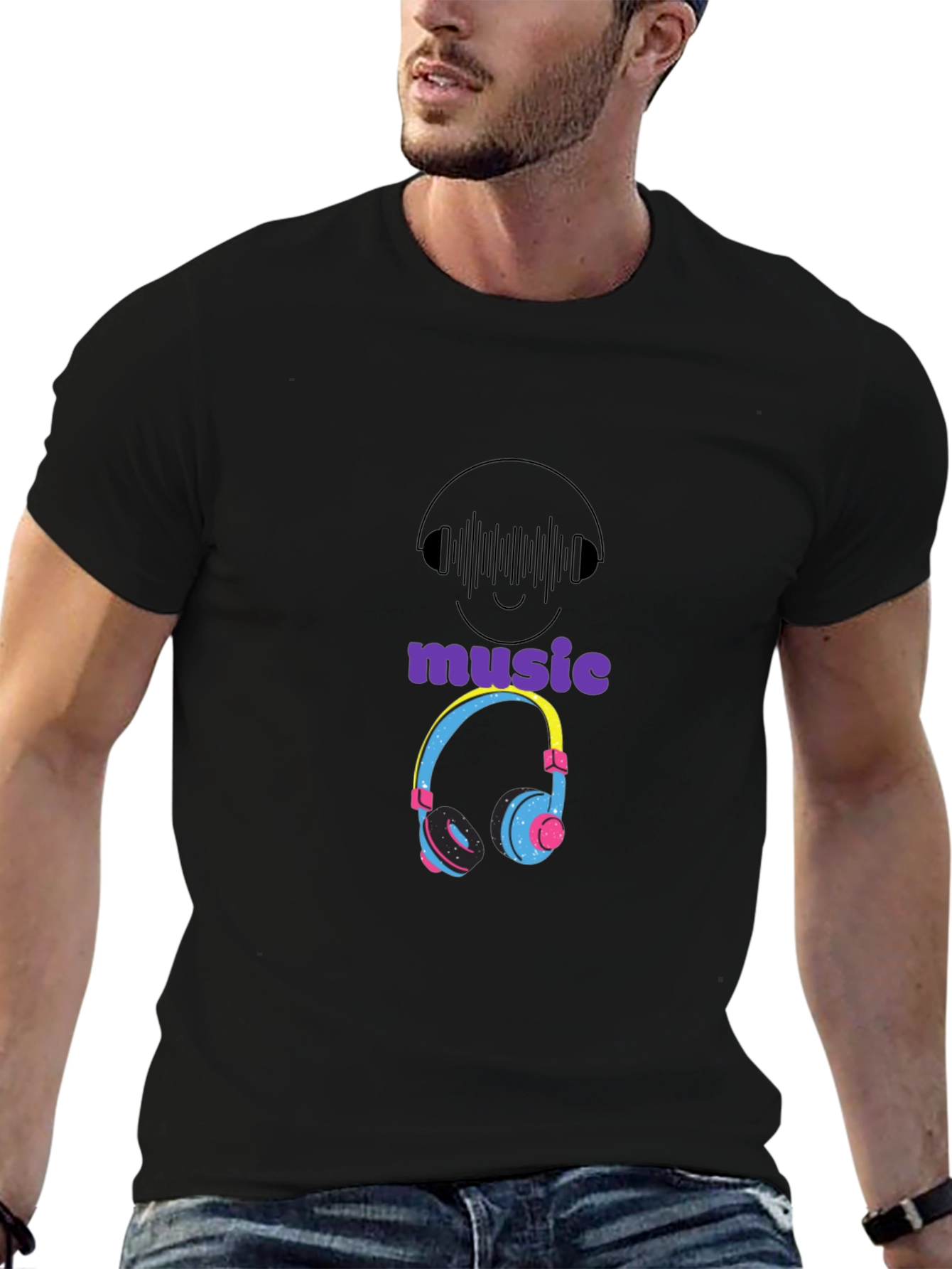 Music Lovers Graphic T-Shirt - Cool Headphones Design