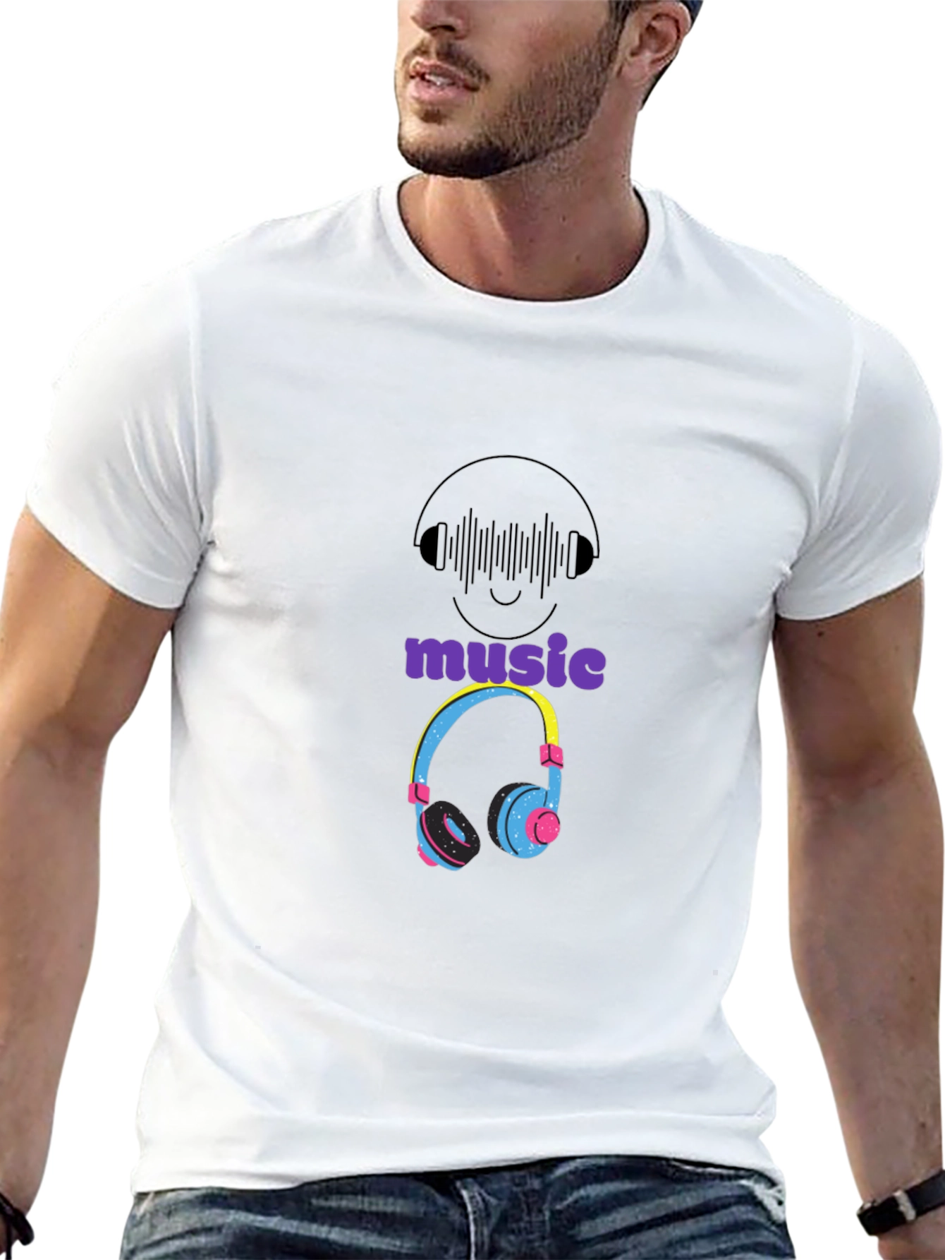 Music Lovers Graphic T-Shirt - Cool Headphones Design