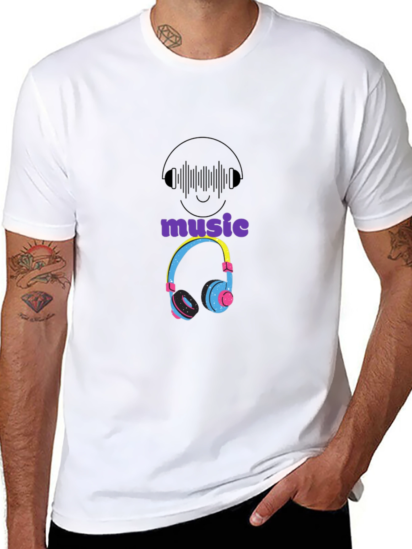 Music Lovers Graphic T-Shirt - Cool Headphones Design