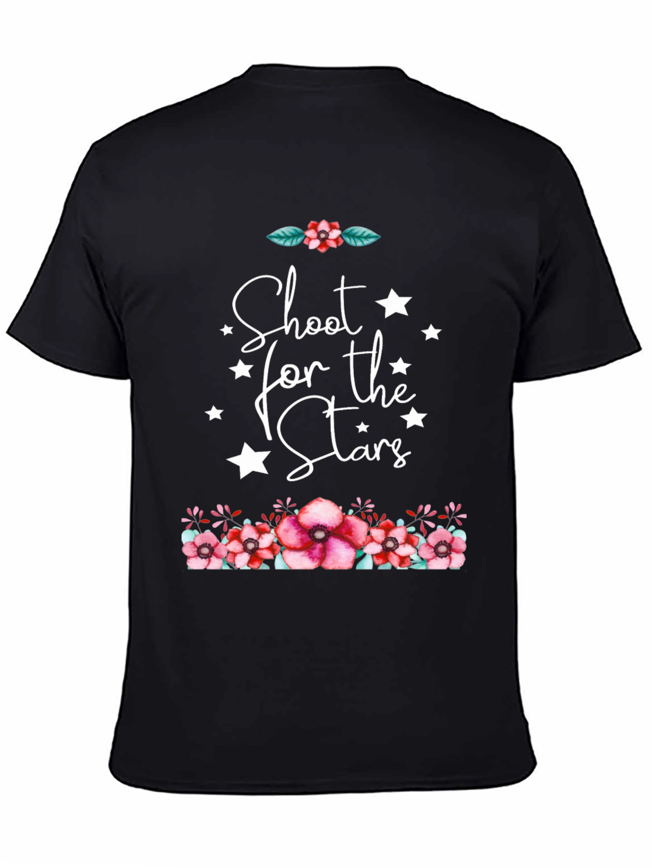 Floral Stars Graphic Black T-Shirt