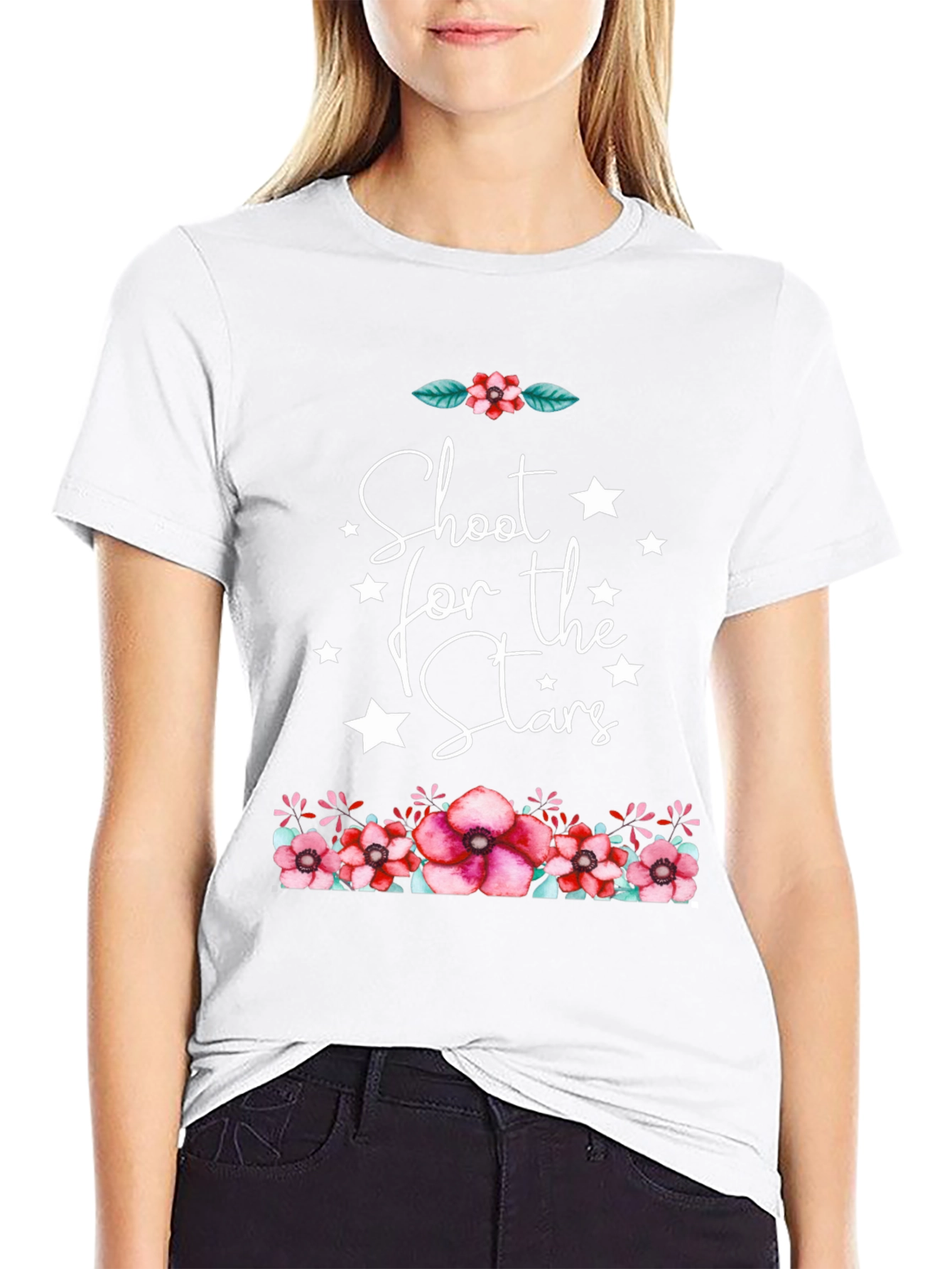 Floral Stars Graphic Black T-Shirt