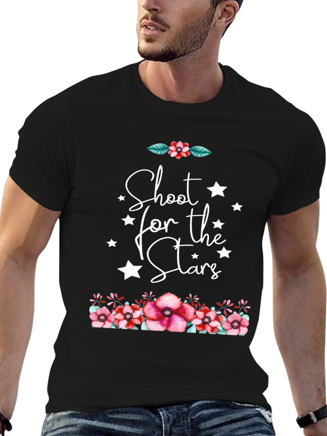 Floral Stars Graphic Black T-Shirt