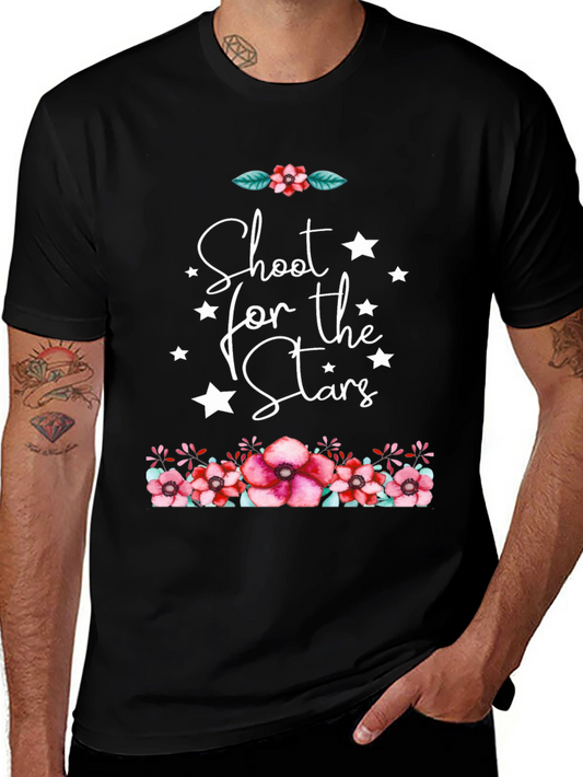 Floral Stars Graphic Black T-Shirt