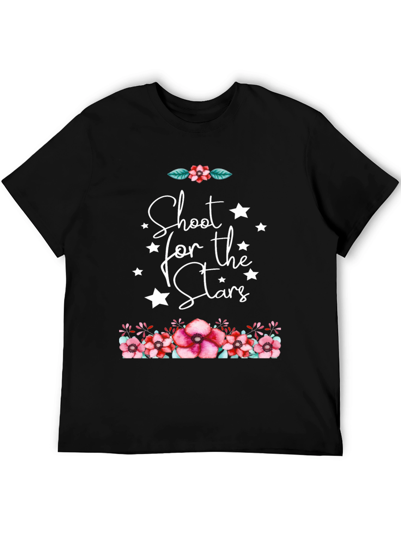 Floral Stars Graphic Black T-Shirt